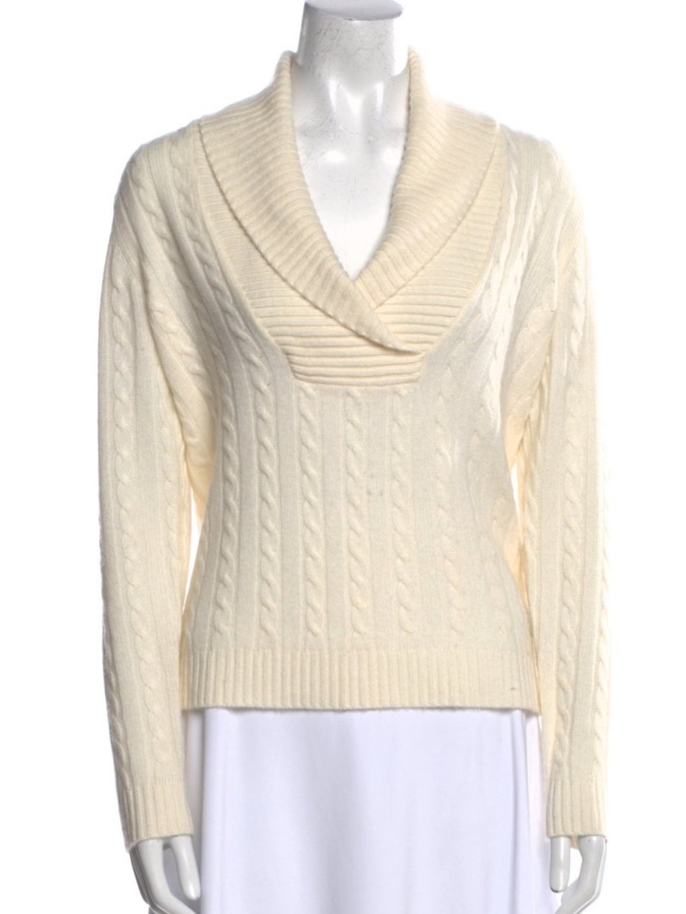 Lauren Ralph Lauren Cashmere Cream Cable Knit Cowl Sweater size medium